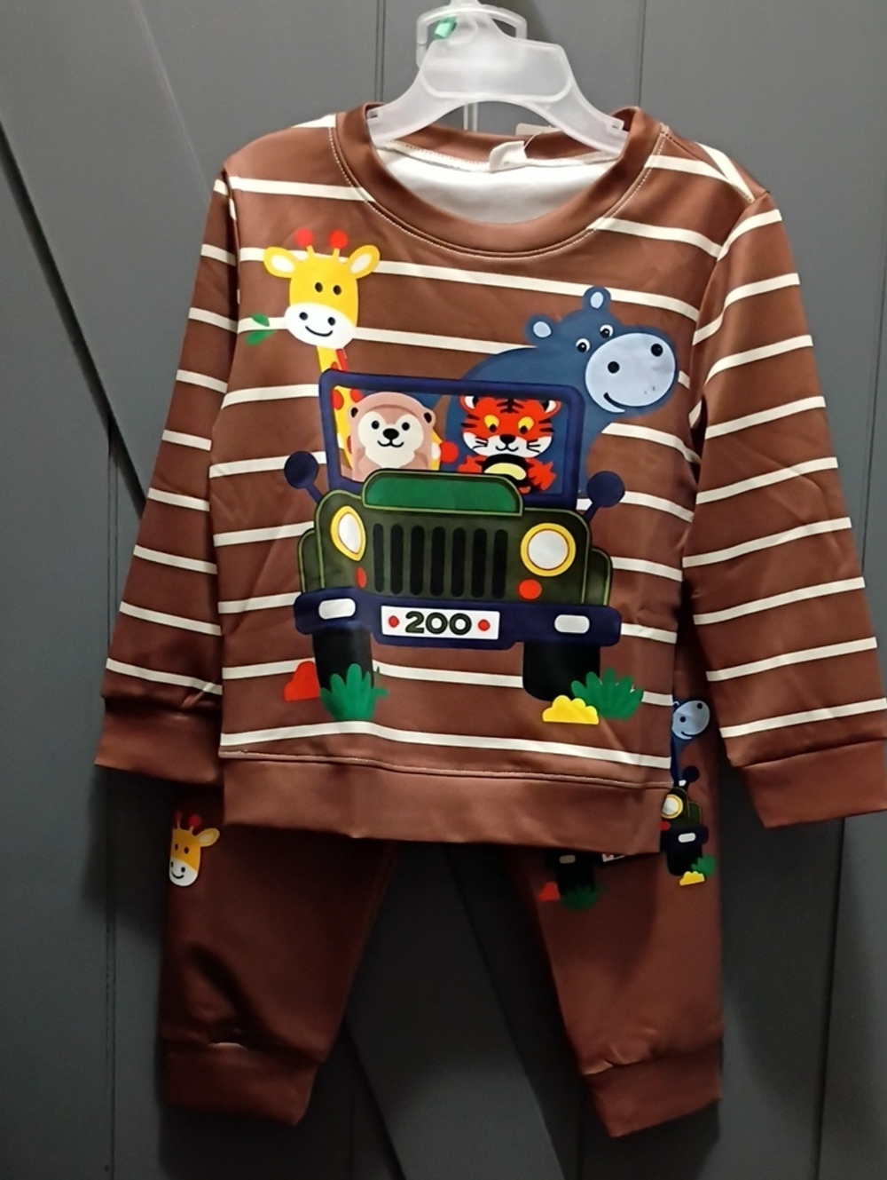 Kids Brown Striped Safari Matching Set